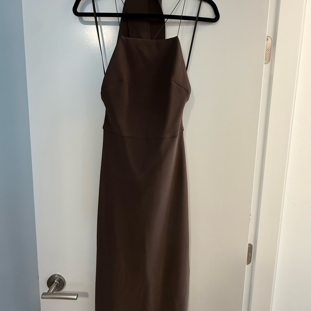 Bec + Bridge Brown Halter Sheath Dress